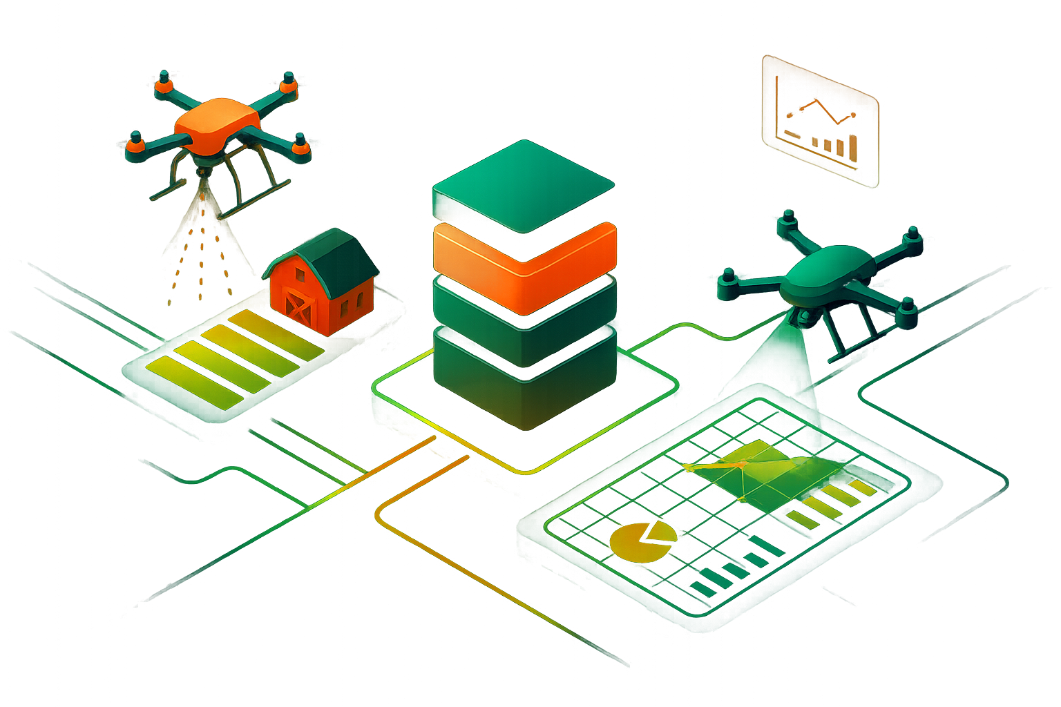 Drone flying over a field